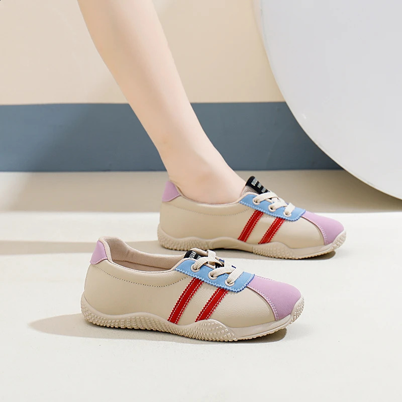 Womens shoes 2024 lace shoelaces womens vulcanized shoes fashionable color matching womens casual shoes round toe classic sports shoes 240823
