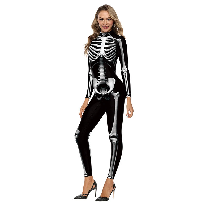 3D printed skeleton cosplay jumpsuit womens tight fitting costume Halloween Zenti party 240823