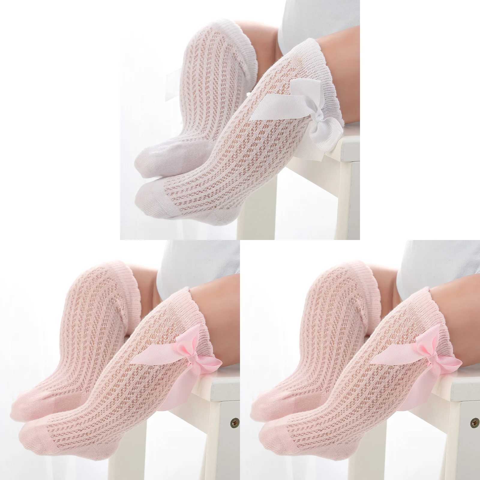 3Pairs/lot Toddler Girls White Mesh Socks Bows Breathable Sweet Infant Baby Girl Cotton Socks Newborn Kids Girl Solid Socks Pack CL240824