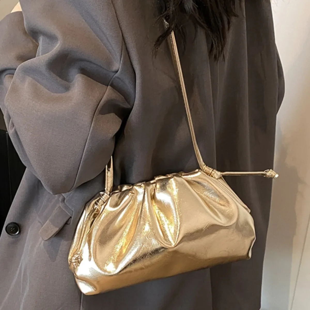 Gold Silver Fashion Cloud Hobos Bags Summer Trendy Simple Shoulder Bag Crossbody For Women Daily Shopping Handbag Purse 240823