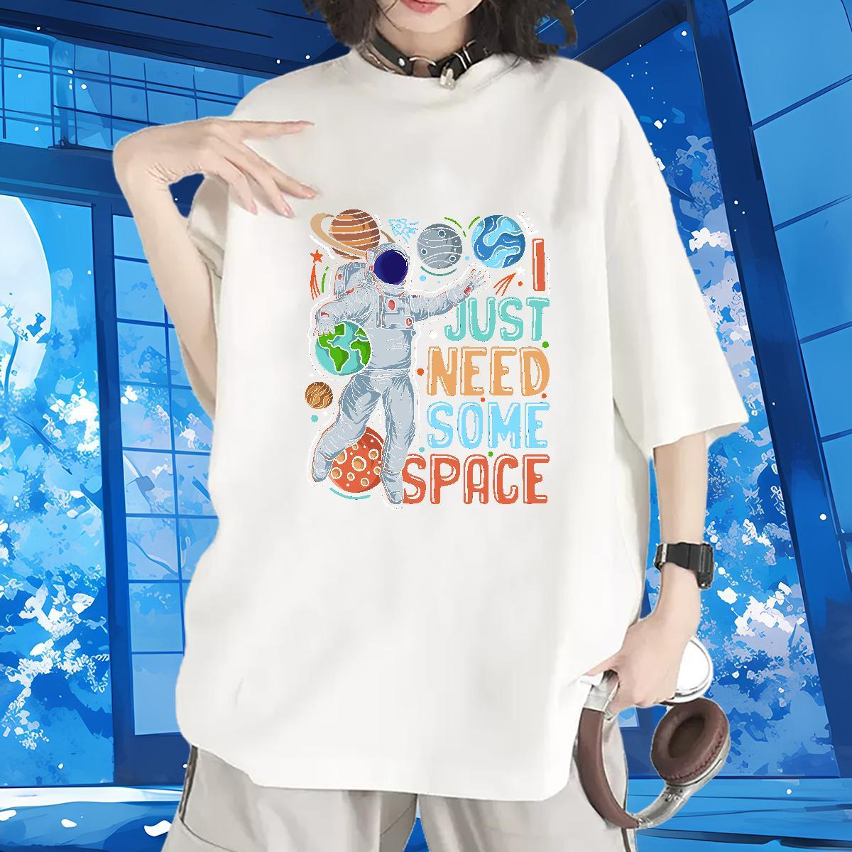 Female Womens Tshirts 230g Cotton universe Casual Woman T Shirts Breathable Crew Neck Black White Tees Shirts