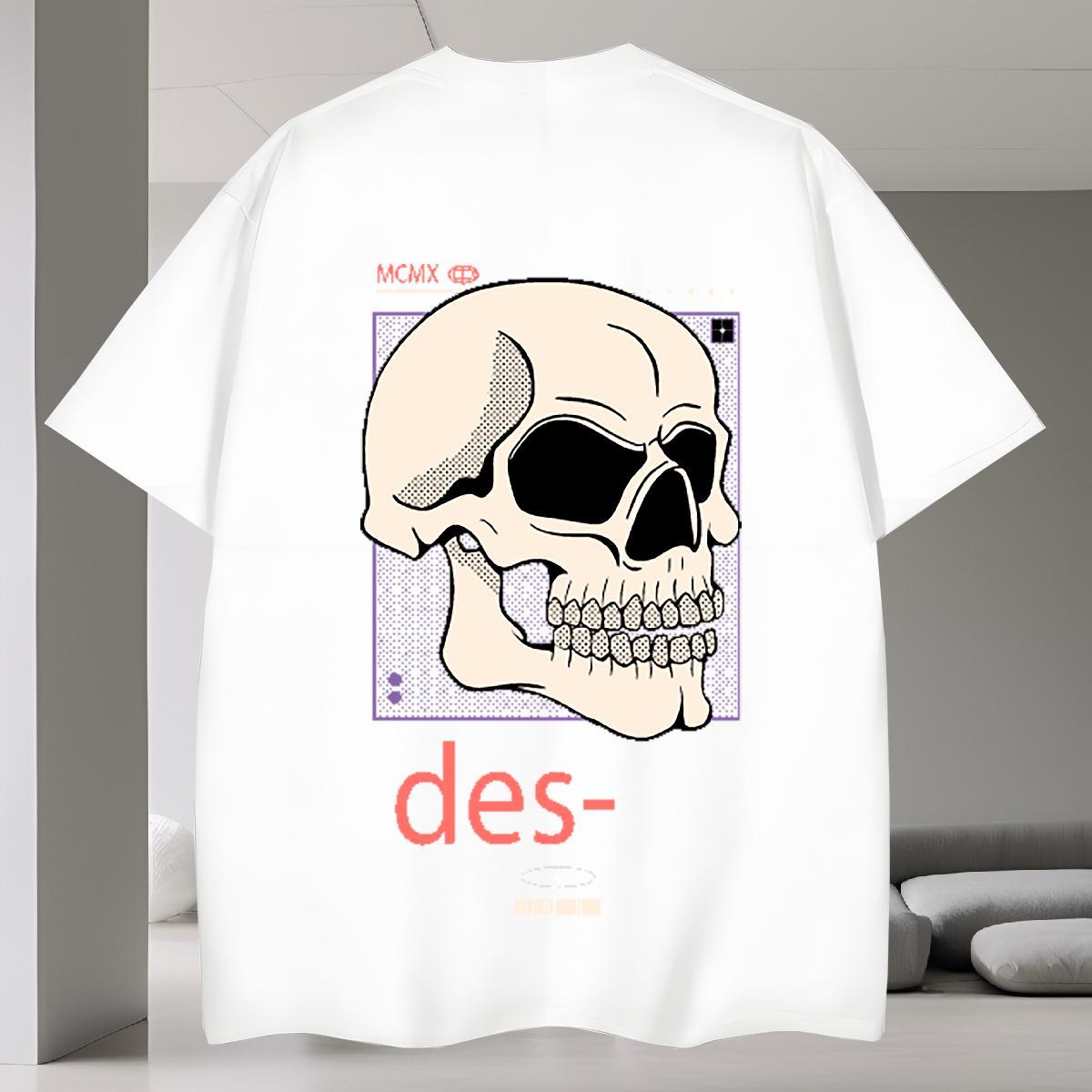 Cool Design T-Shirts 230g Pure Cotton skull High Street Hip Hop Custom Anime O Neck Short Sleeves Men Tops Tees 2024 Designer Polos