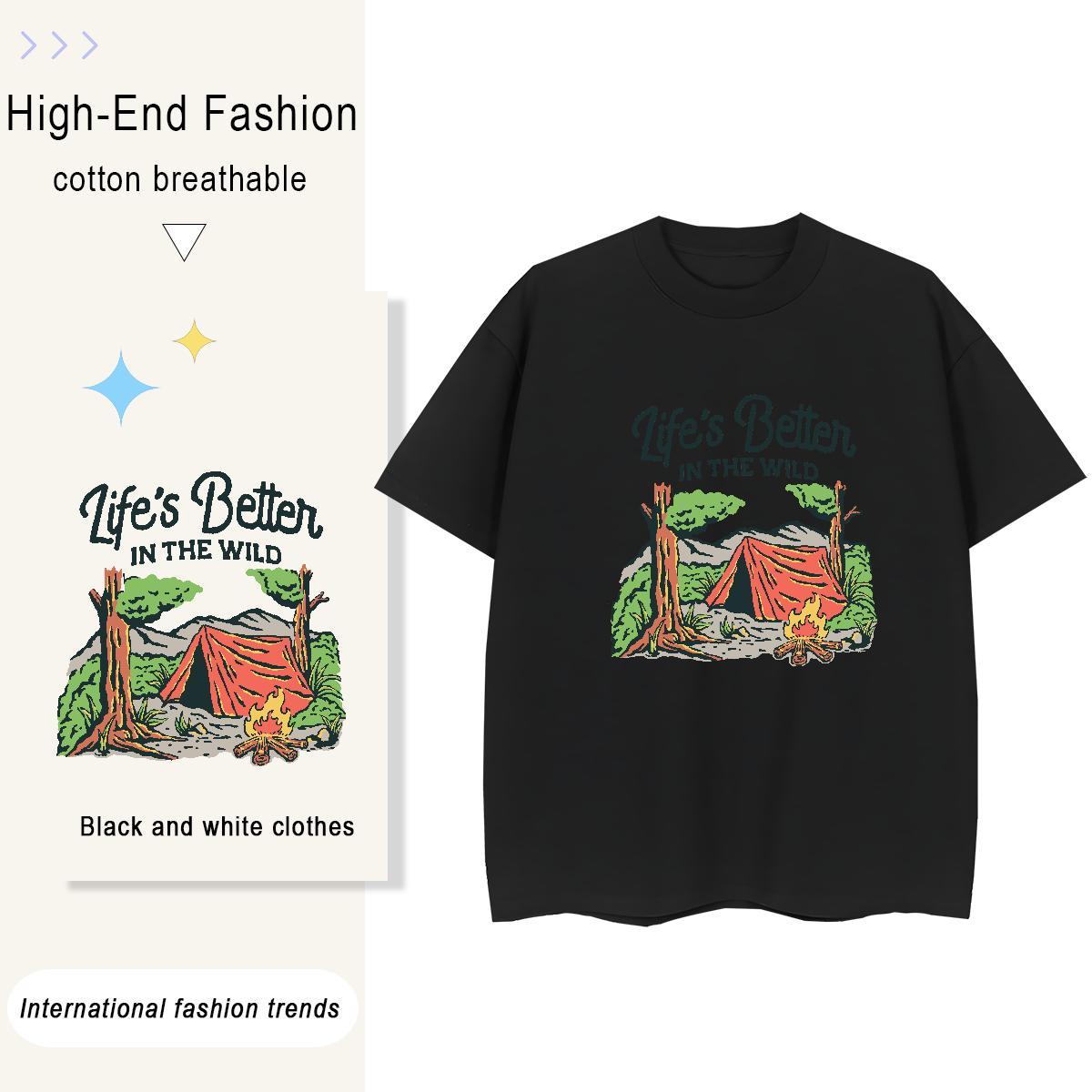 2024 Summer Tshirts tree Home Outdoor 100% Cotton 230g Tees O Neck Short Sleeves Popular Men T Shirts Cartoon Print