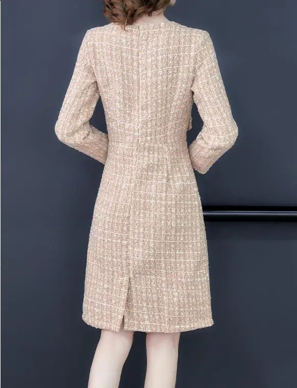 Arrival Autumn And Winter Runway Women Elegant Tweed Dress Round Neck Long Sleeve Female Fashion Chic Dresses Vestidos 240824