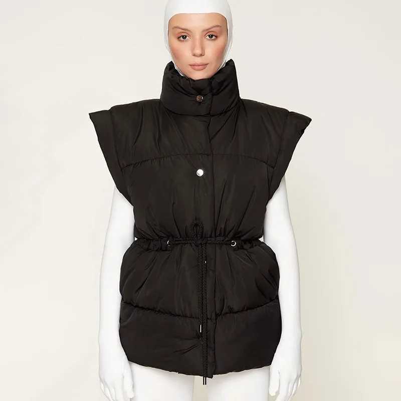 Women's Down Parkas Drawstring Waist Long Puffer Jackets Vest Women Slveless Warm Thick Bubble Coats Puff Parkas Down Drawstring Vests Outcoats Y