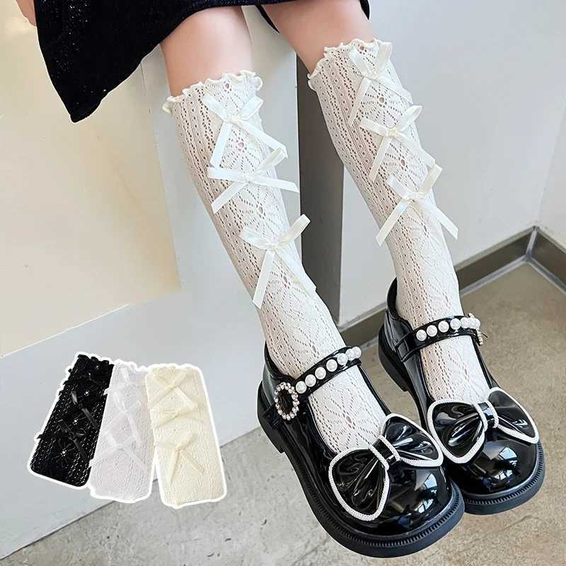 Baby Thin Lolita JK Socks Lace Bowknot Stockings Girls Long Socks School Uniform Princess Calf Socks Kids Knee High Stocking CL240824