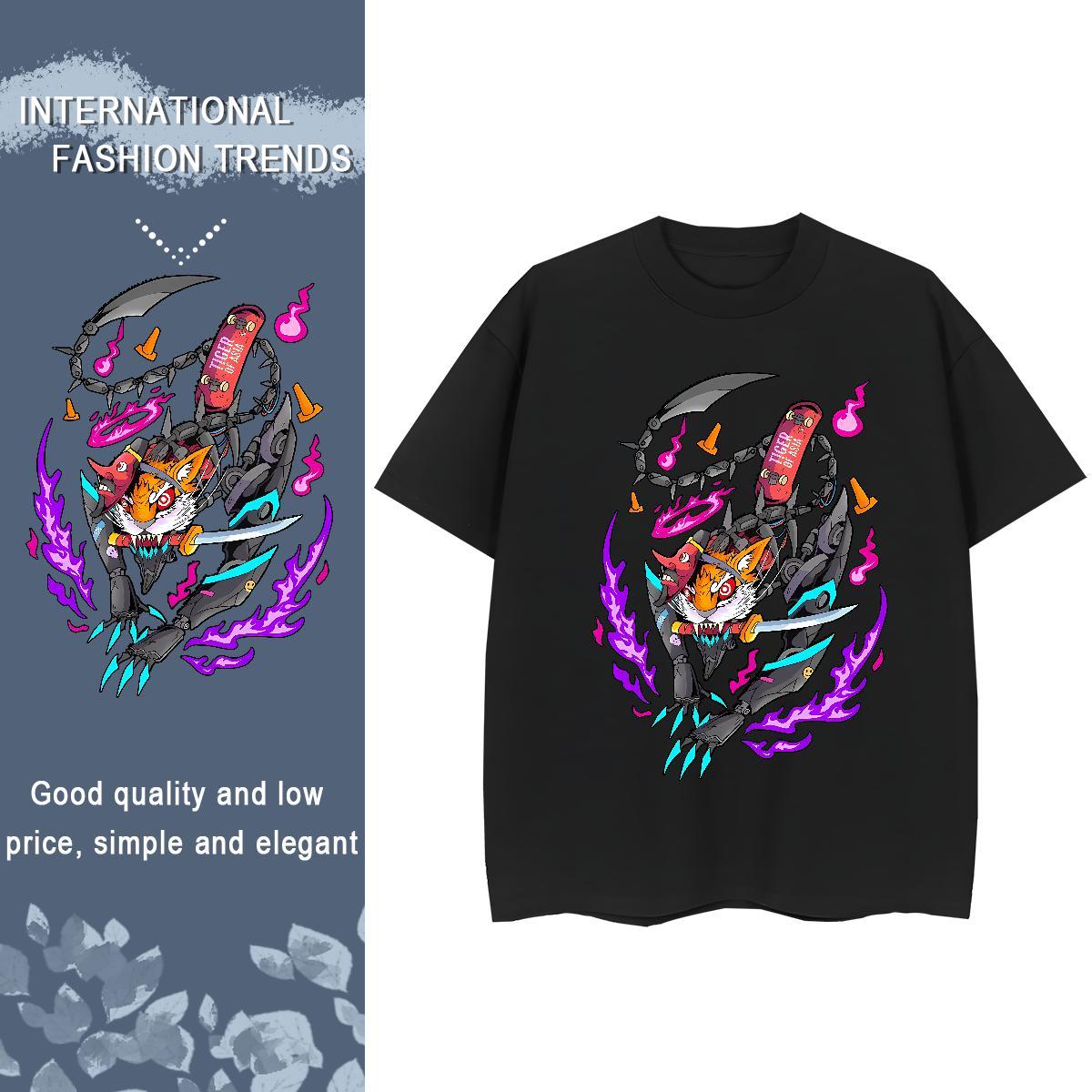 Unisex Unisex Tshirts 230g 100% Cotton cartoon Casual Daily Wear T-Shirts O-Neck Short Sleeve Floral Print Clothes Shirt