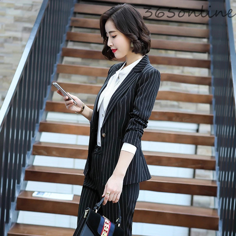 Formal uniform n womens business suit autumn and winter elegant striped office 240823