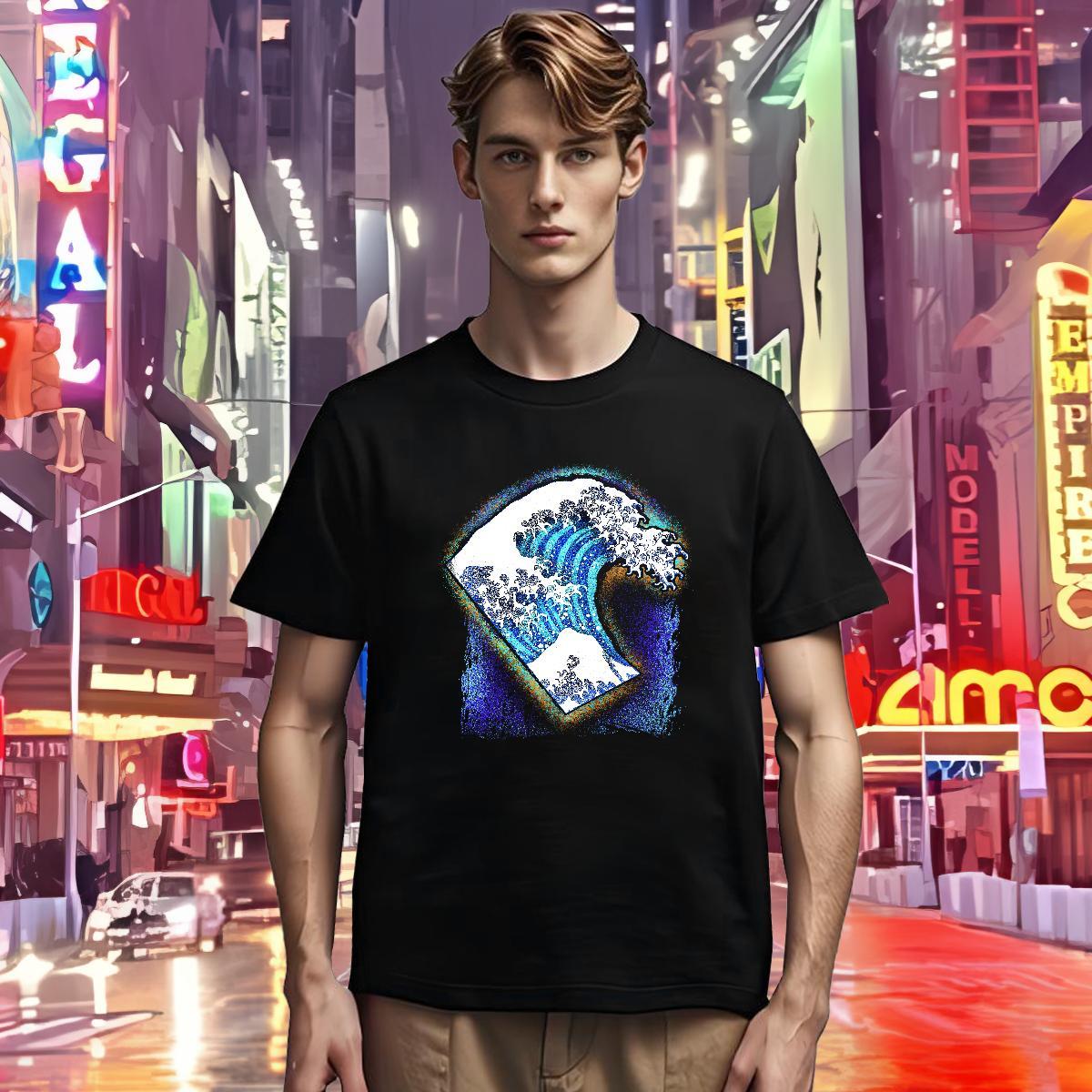 Soft Mens T Shirts 230g Pure Cotton sea wave Casual Daily Wear Anime Print Breathable Soft Mens Tshirts Classic Tops