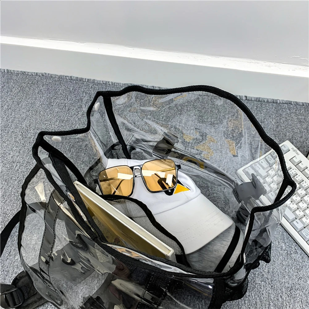 Transparent PVC College Student Rucksack Fashion School Backpack Waterproof Large Capacity See Through Solid Clear Bag for Women 240824