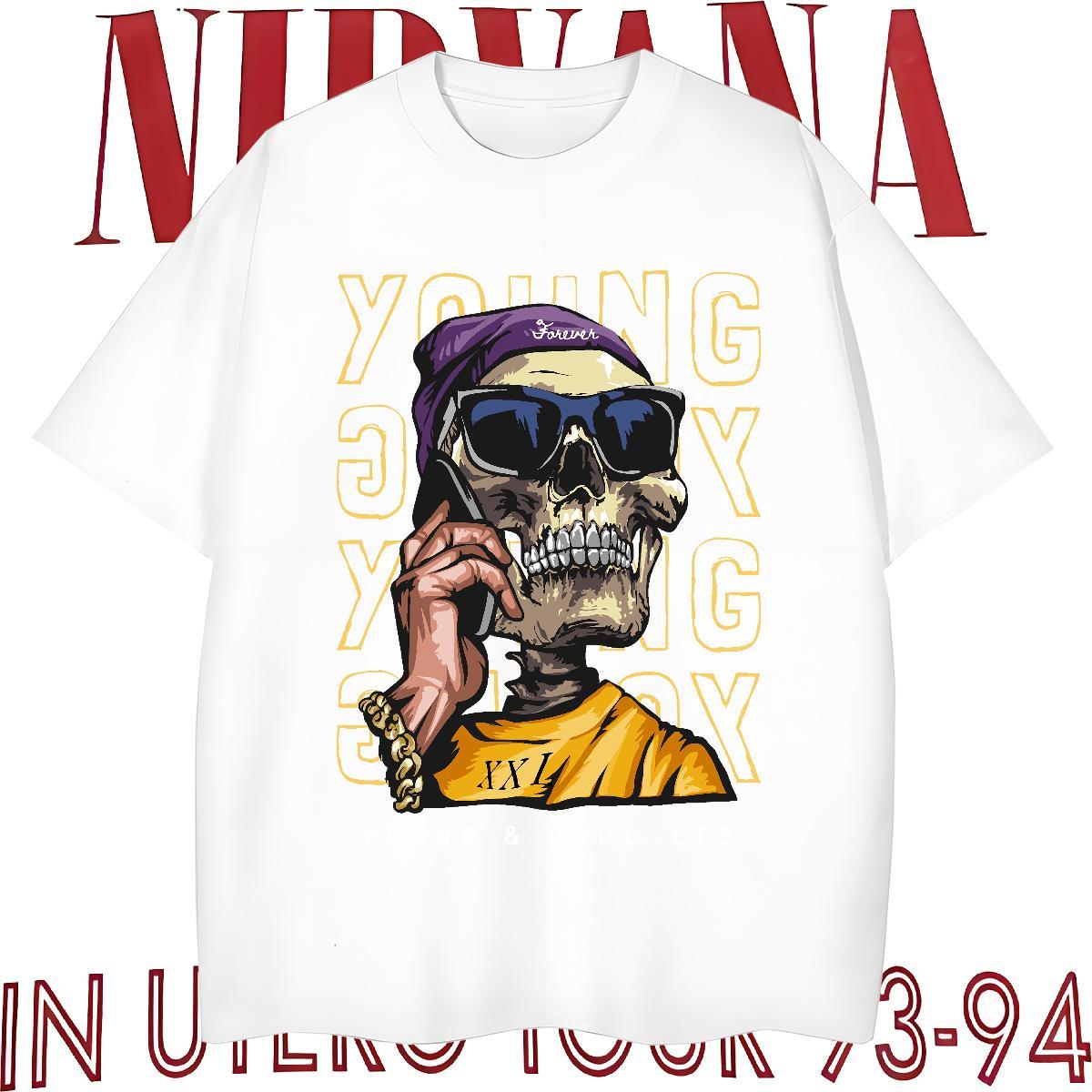 Designer Men T Shirts 230g Pure Cotton skull Daily Wear Custom Print Oversized Crew Neck Men Tees Fashion New Tees Shirts