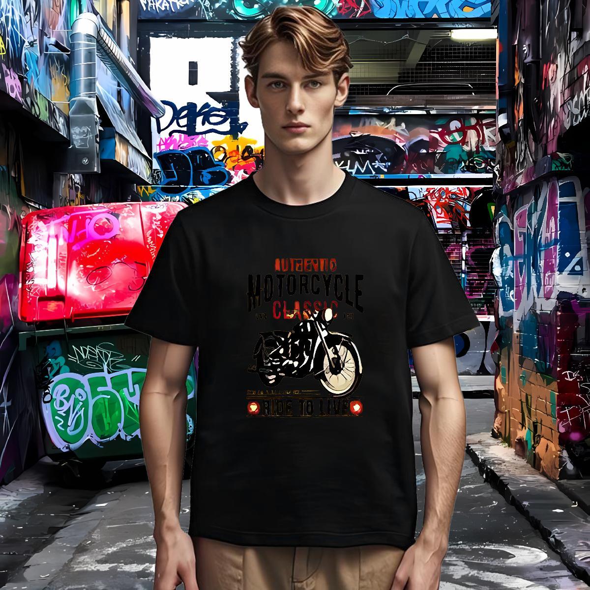 Cool T Shirt For Man 230g Cotton Motorcycle Spring Summer Cartoon Printing L-4XL Crew Neck Couples T Shirts Customized Tops Shirt