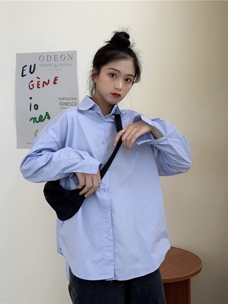 OIINAA Basic Shirts for Women Tops Long Sleeve Turn-Down Collar Spring Summer Office Lady Fashion Loose Buttons White Blouses 240823