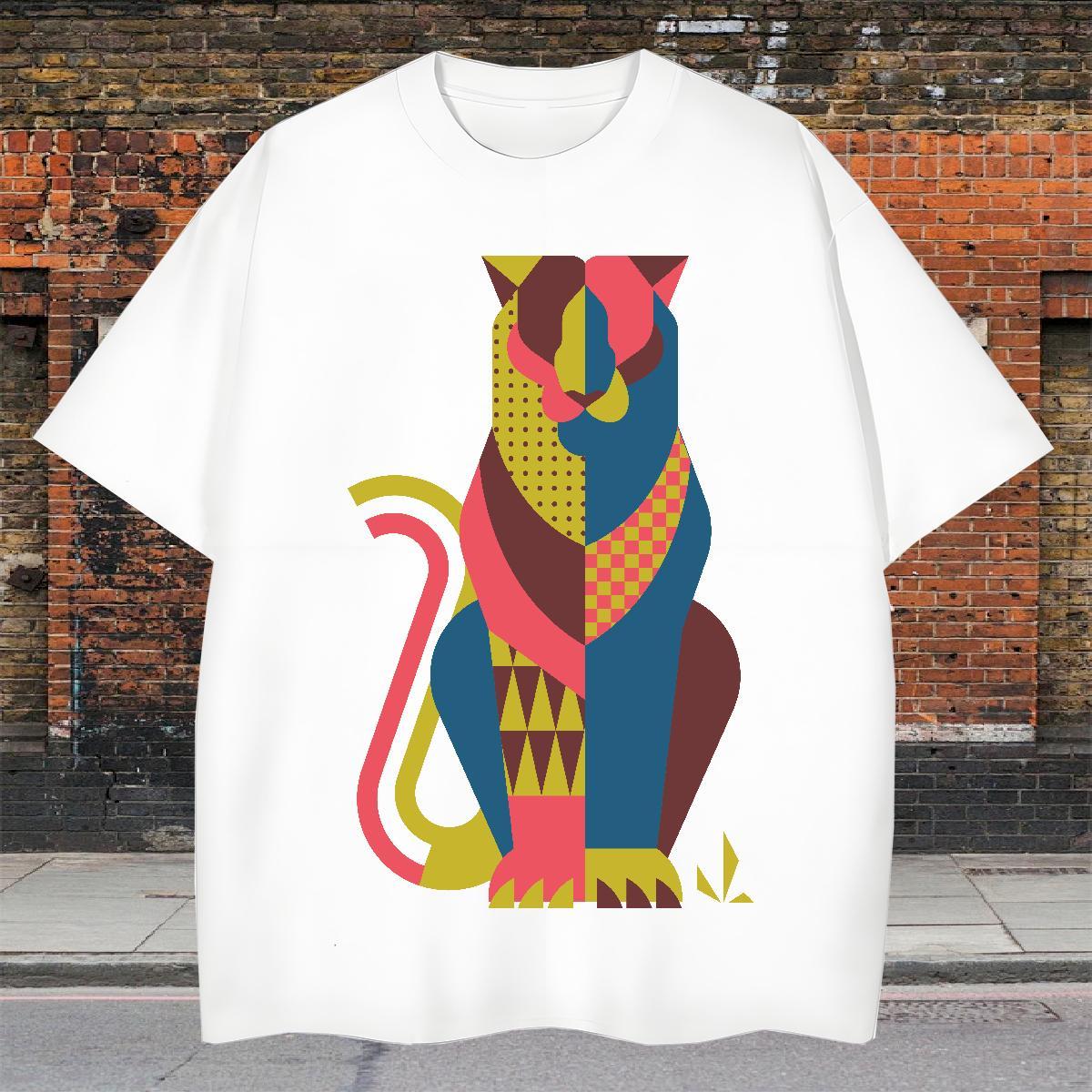 Fashion Mens Tshirts cat Hip Hop 230g Pure Cotton Polos Short Sleeve Soft Brand T Shirt For Man Anime Print