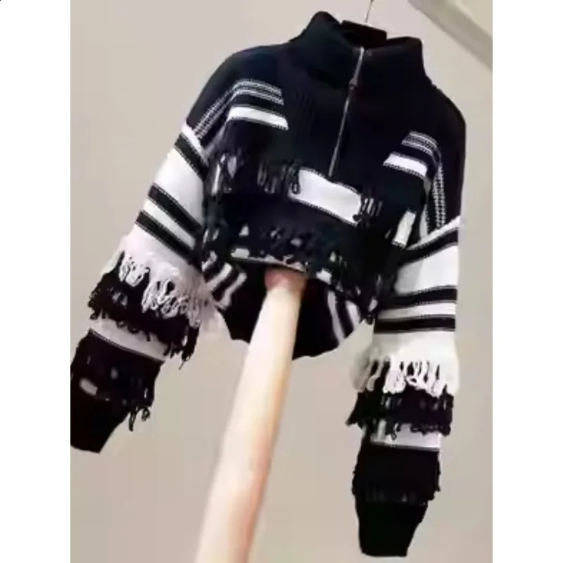 Japanese Y2K Women Sweater Vintage Tassel Knitted Pullover Harajuku Ulzzang High Street Turtleneck Zipper Sweater Jumper 240824