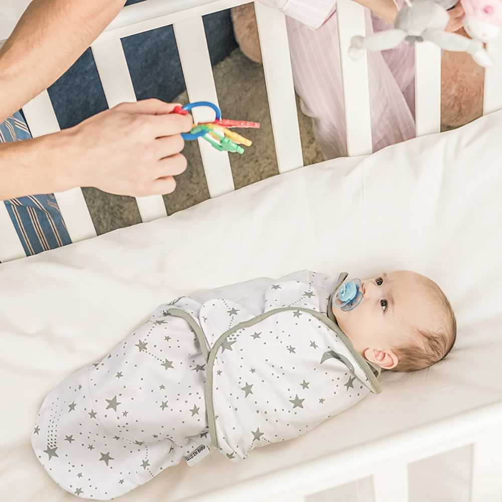 0-3M Newborn Baby Swaddle Wrap 100% Cotton Baby Sleeping Bag Stars Elephant Diaper Cocoon Swaddle Blanket Receiving Blankets M240824