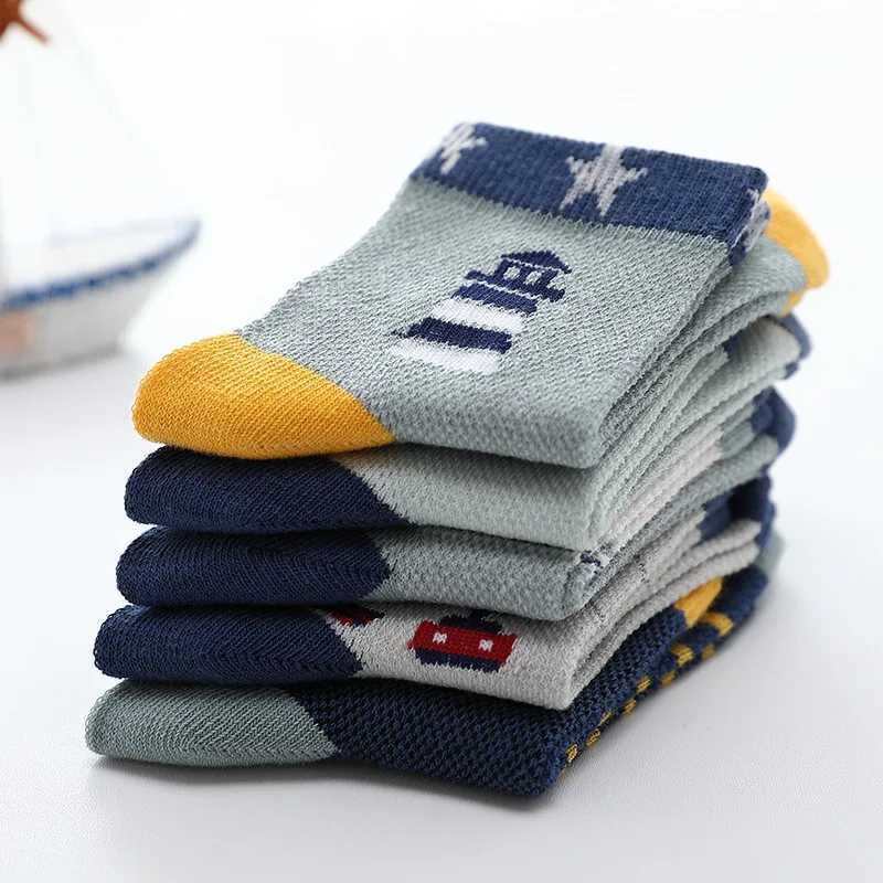 Kids Socks 2023 New Spring Summer Cotton Breathable Mesh Boys Girls Socks 3- 15 Year Children Socks 5 Pairs / Lot CL240824