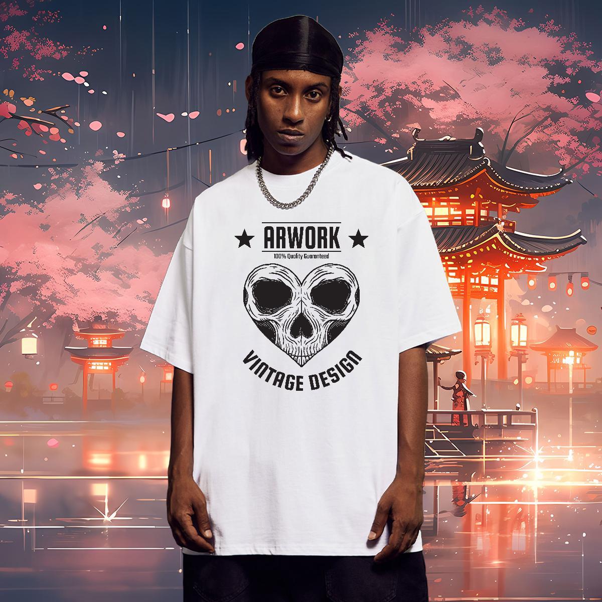 Soft T Shirts Men 230g Pure Cotton skull Street wear Hip Hop Anime Crew Neck Men Clothes T-Shirt New Tees Shirts