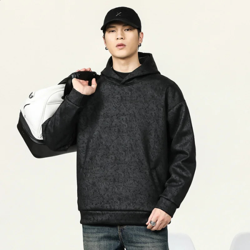 Suede sweater mens fashion street American loose plus size autumn and winter long sleeved hooded 240823