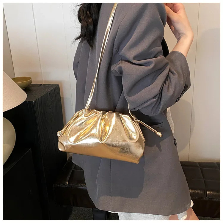 Gold Silver Fashion Cloud Hobos Bags Summer Trendy Simple Shoulder Bag Crossbody For Women Daily Shopping Handbag Purse 240823