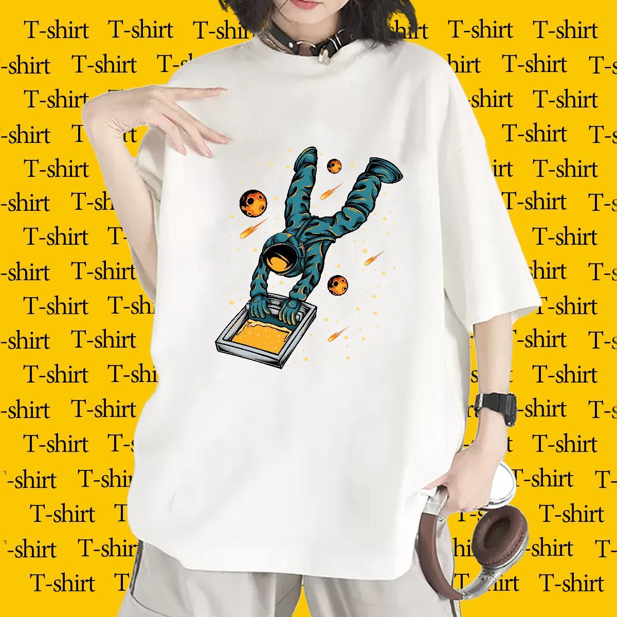 Designer Unisex Tshirts 230g Pure Cotton space High Street Hip Hop T Shirt For Woman Breathable Short Sleeve Cartoon Print Tops