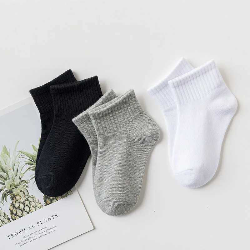 5 Pairs/Lot Summer New Children Cotton Socks Fashion Pure Black White Gray For 1-12 Years Kids Teen Student Baby Girl Boy Socks CL240824