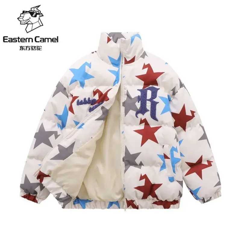 Women's Down Parkas American style retro star shaped thick cotton pad park clothing fashionable loose couple jacket mens Y2K clothing Y240824DX2B