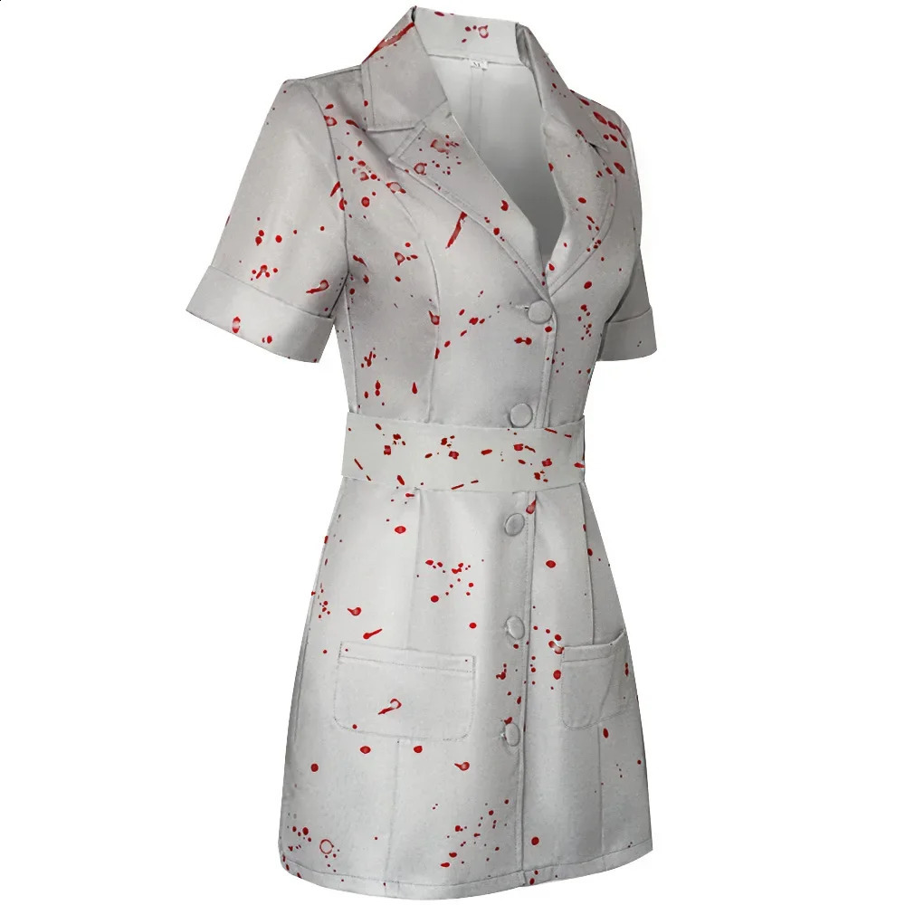 Silent Mountain Role Playing Nurse White Bloodstained Belt and Hat Uniform Halloween Costume Fancy Womens Clothing 240823