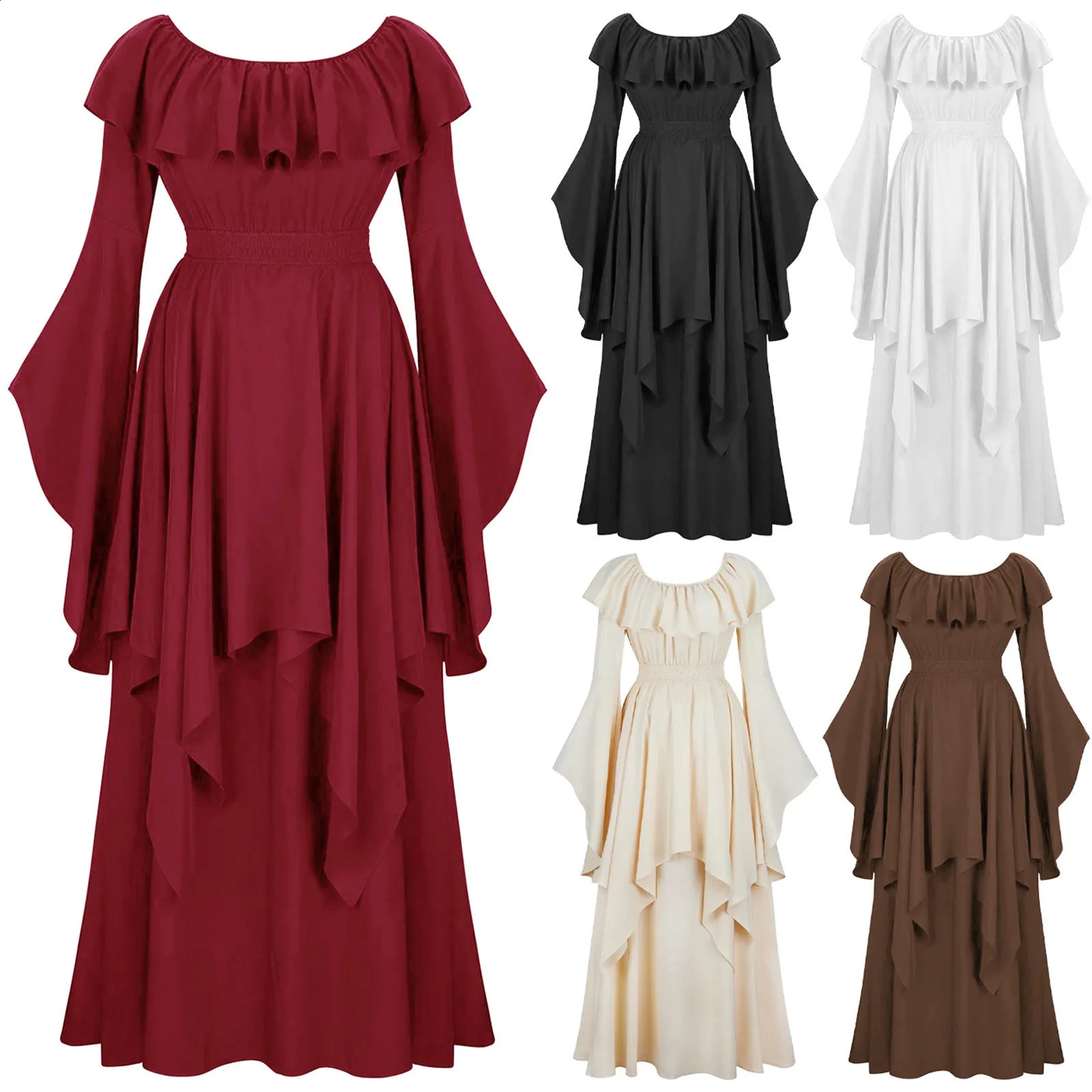 Gothic Halloween dress for women retro witch carnival party trumpet sleeve long plus size 240823