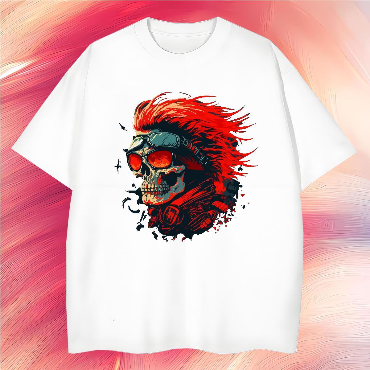 Cool Design T Shirts Men 230g 100% Cotton skull Hip Hop Black White Short Sleeve O-Neck Tshirt for Man Woman Customized Clothes