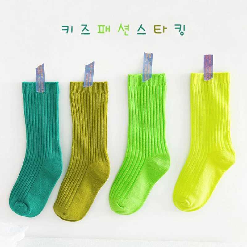 3Pairs/Lot 2024 Spring Summer Childrens Candy Color Socks Korean Japanese Style Kids Boys Girls Double Needle Mid-Tube Socks CL240824