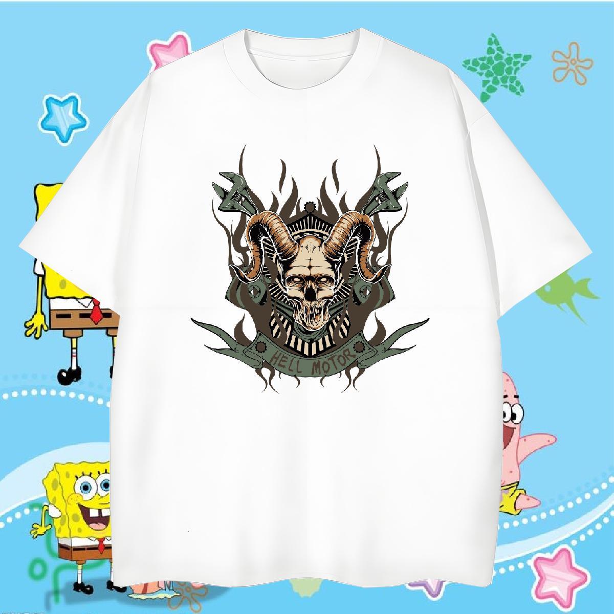 Fashion Tshirts shape Street 230g 100% Cotton Tees Shirts Breathable Crew Neck Wholesale T Shirt For Man Skull