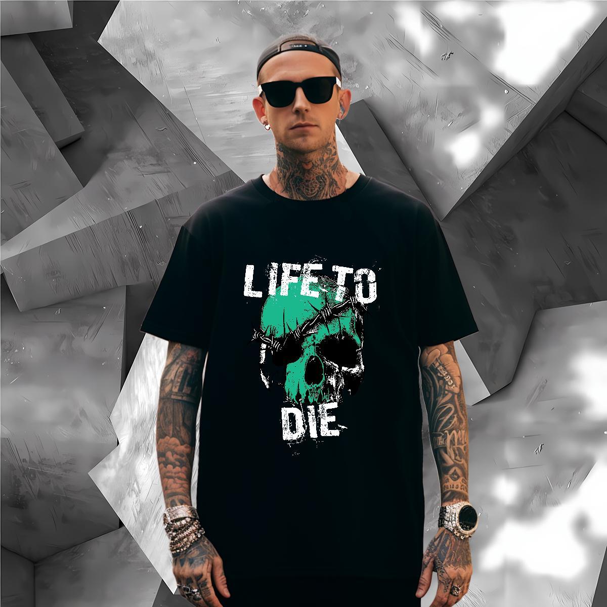 Wholesale T-Shirts 230g Cotton skull Casual Beach DIY Printed O-Neck Short Sleeve Tshirts Classic Tees
