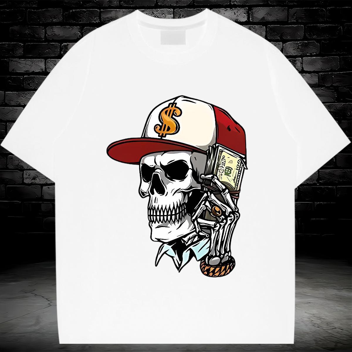 Designer Man T Shirts 100% Cotton 230g hat Casual Skull Breathable Men Clothes T-Shirt 2024 New Wear