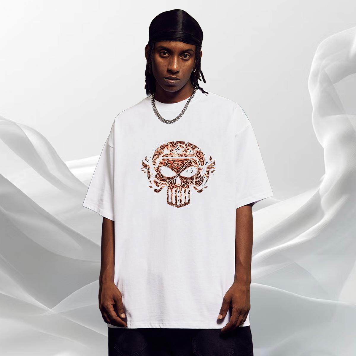 Classic T-Shirts 100% Cotton 230g skull Spring Summer Floral Print O-Neck Short Sleeve Men Tops Tees Fashion Tops Shirt
