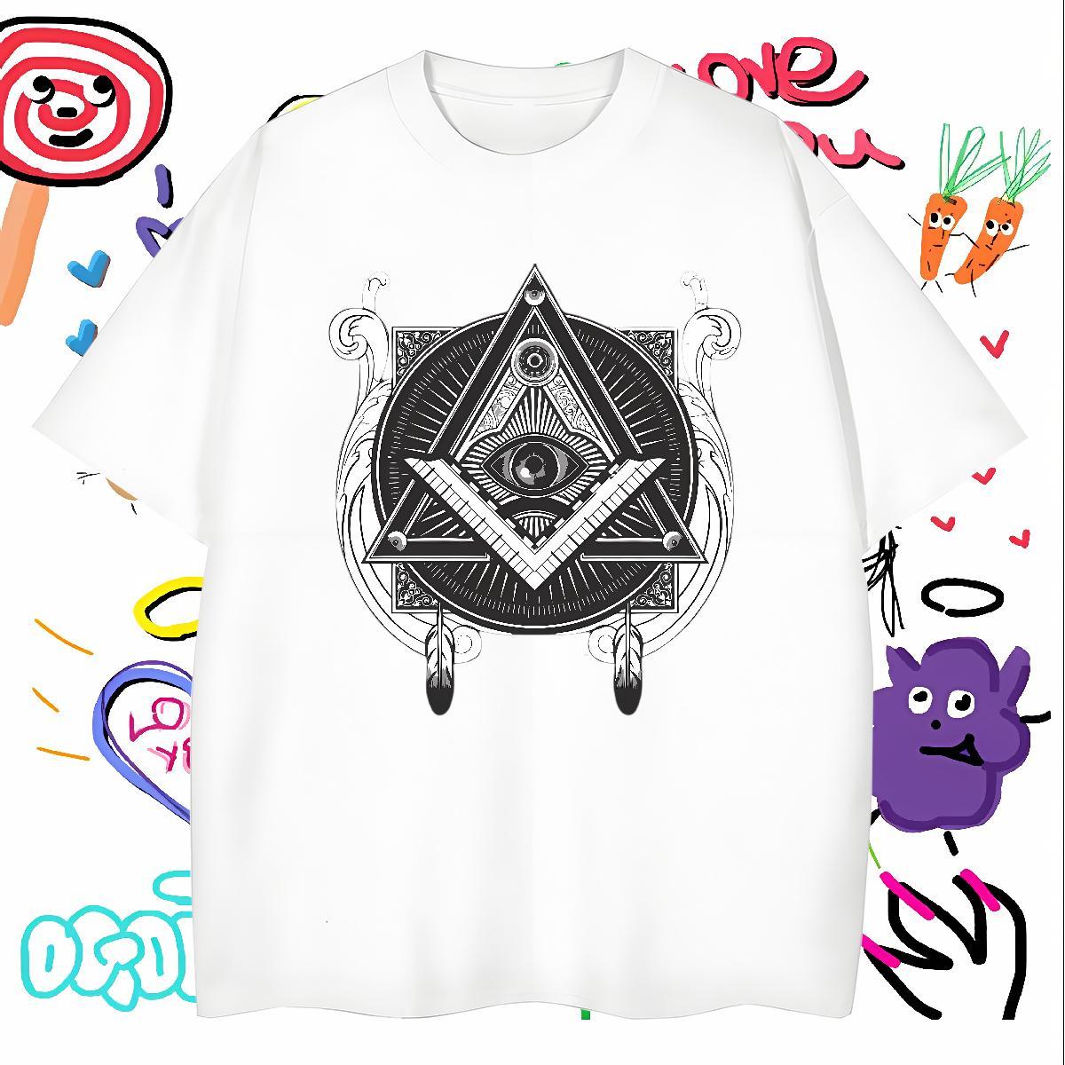 TOP Quality Man T Shirts 230g Pure Cotton eye of the devil Daily Outfit Custom Big Size Short Sleeve Soft Mens Tshirts DIY Clothes