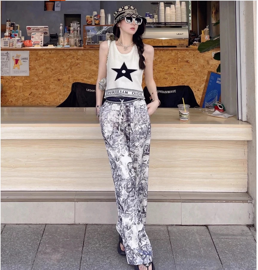 Spring Summer tie-dye ink painting pants mens and womens ancient ink dye vertical plus-size casual pants 240824