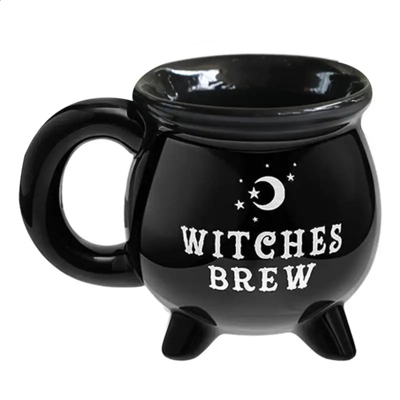 Creative Witches Brew Witch Cauldron Coffee Mug Black Ceramic Coffee Cups Halloween Tabletop Decoration for Halloween 240823