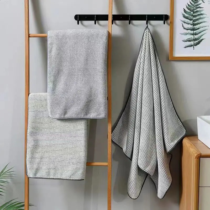 Quick-Drying Bamboo Striped Towel Set For Soft And Absorbent Bathroom Experience Bath Towel Set or Hand Towel 240823