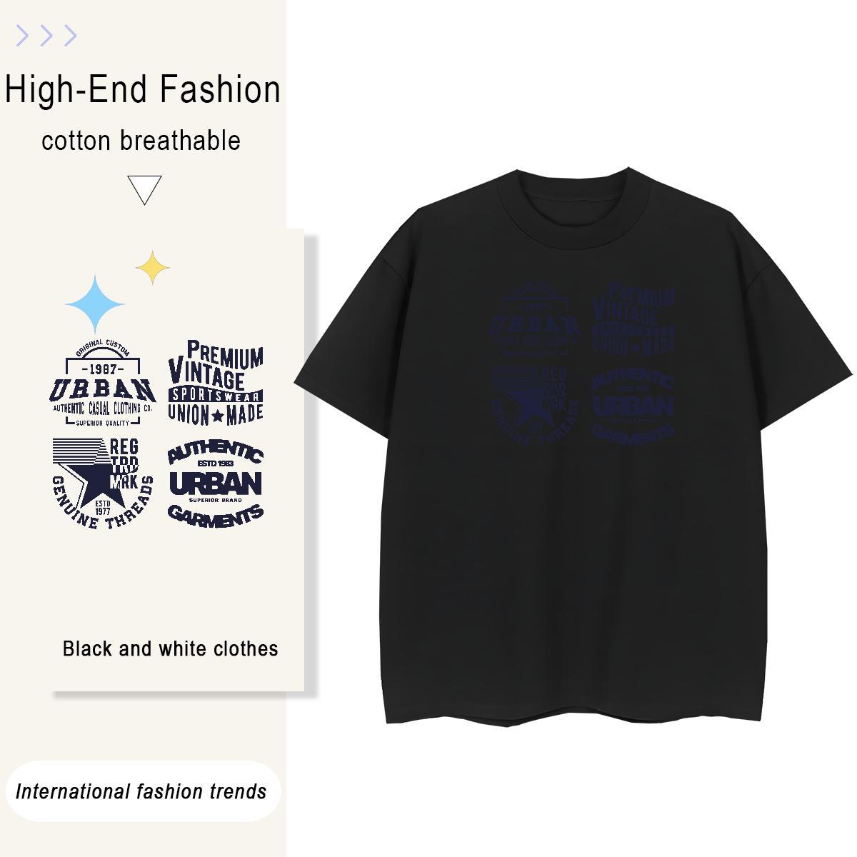 High Quality T Shirts Men 100% Cotton 230g letter Hip Hop Street DIY Anime Pure Cotton Men Tops Tees Classic Wear