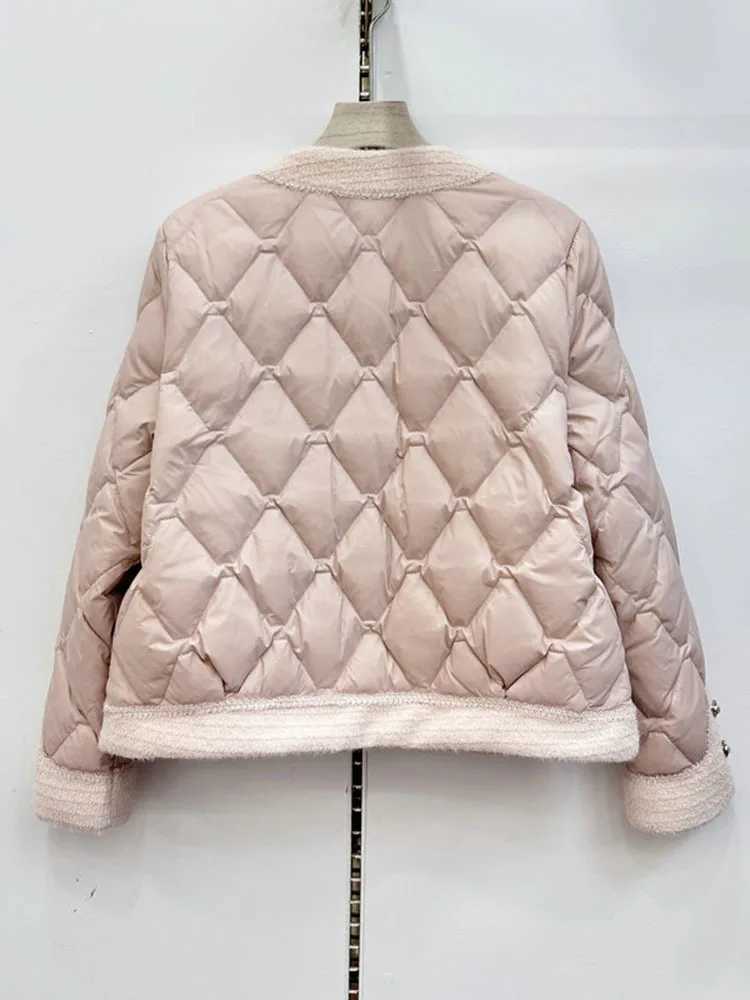 Women's Down Parkas Women Down Jacket 2024 Winter Long Slve Round Neck Loose Thick Coat Elegant Advanced Black White Warm Outwear Tops Y240824USQ
