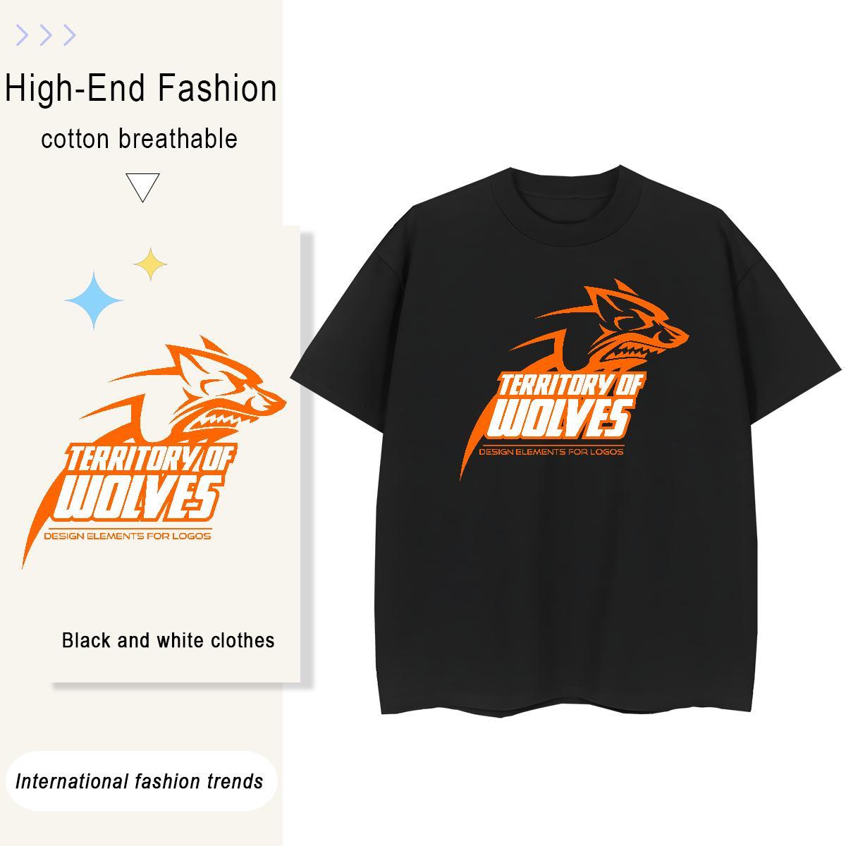 Fashion Men Tshirts wolf Hip Hop 100% Cotton 230g Clothes O-Neck Short Sleeve Unisex Mens T Shirts Anime
