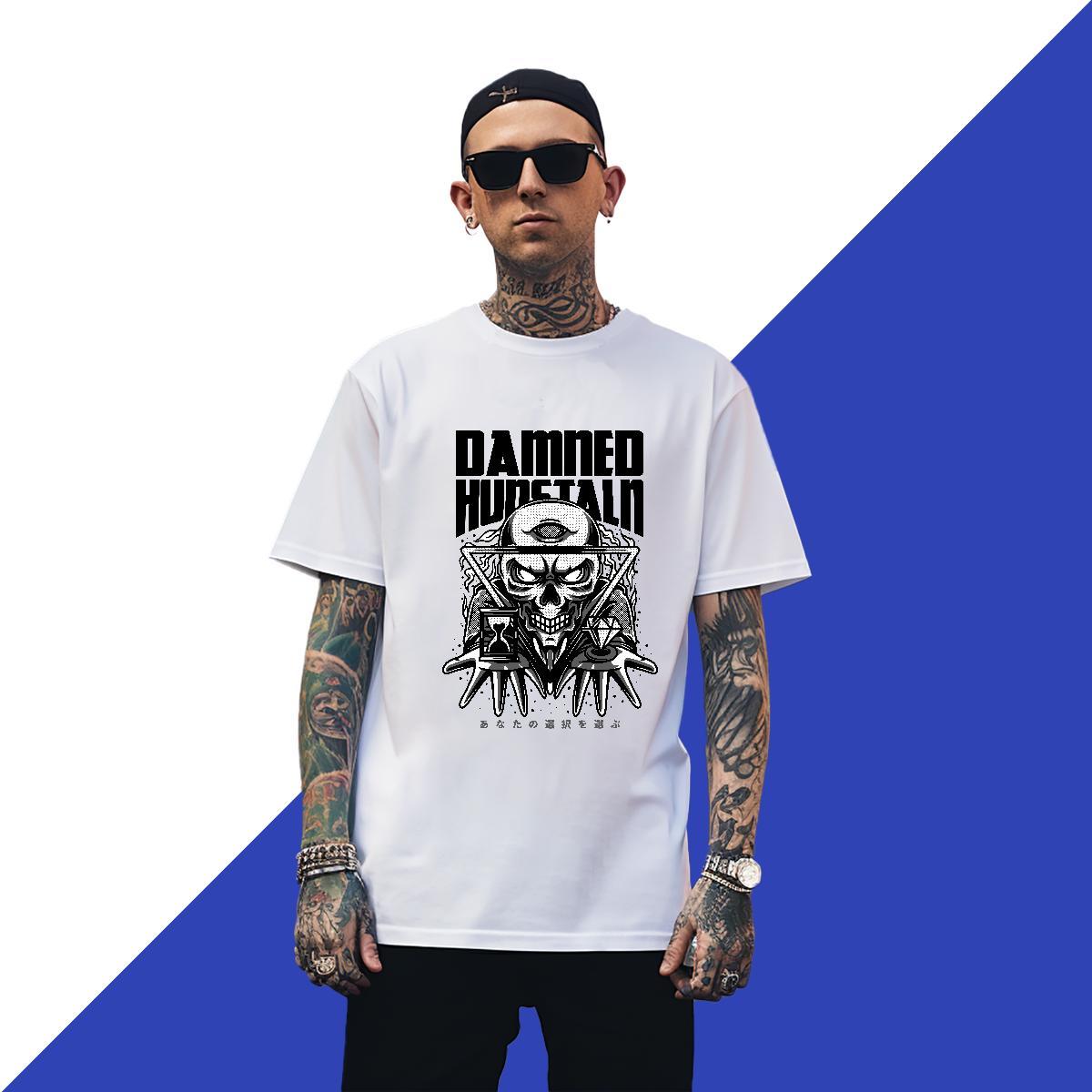 Cool T Shirt For Man 230g 100% Cotton skull High Street Hip Hop Black White O-Neck Short Sleeve Couples T Shirts Custom Tshirts