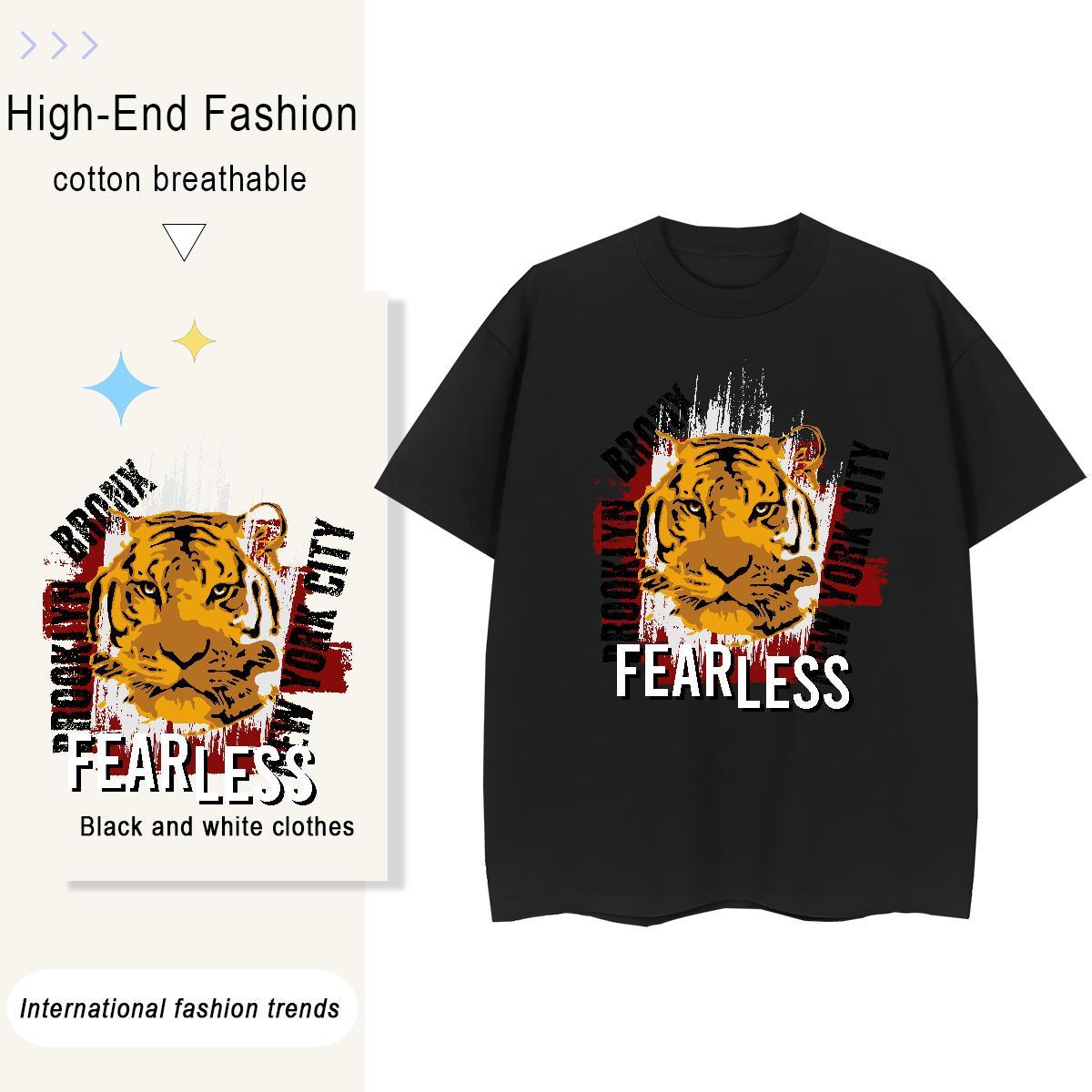 Customized Tshirts tiger Spring Summer 230g Cotton Tops Shirt Breathable Loose Fit T-Shirts for Men Floral Print