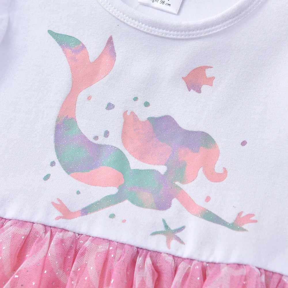 DXTON Summer Childrens Dress Girl Mermaid Pattern Printed Flying Sleeve Childrens Party Princess Dress Girl Casual Clothing W240823
