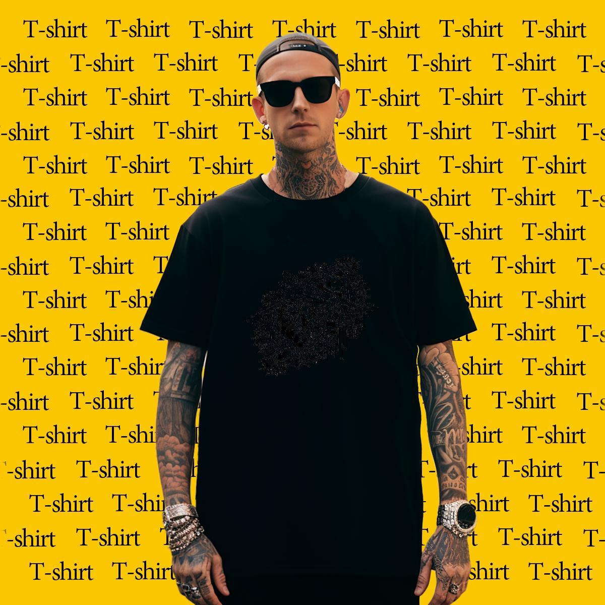 TOP Quality T Shirts Men 230g Pure Cotton eye of the devil Casual Beach Black Oversized Short Sleeve O-Neck Tshirt for Man Woman 2024 Tops Shirt
