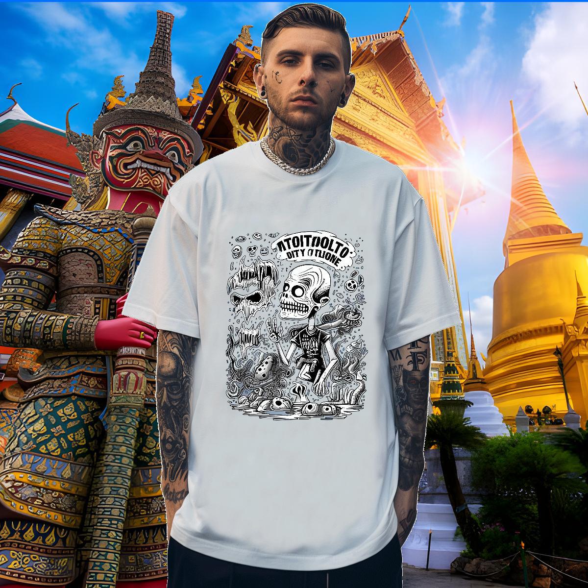 High Quality T-Shirts 230g Cotton skull Summer Casual Black Oversized Breathable Short Sleeve Men Tshirts Fashion Casual Wear