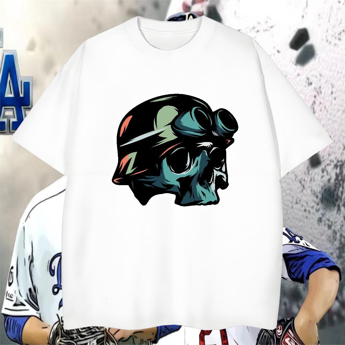 Brand T-Shirts for Men 230g Cotton skull Street DIY Crew Neck Tshirt for Man Woman Casual New Tees