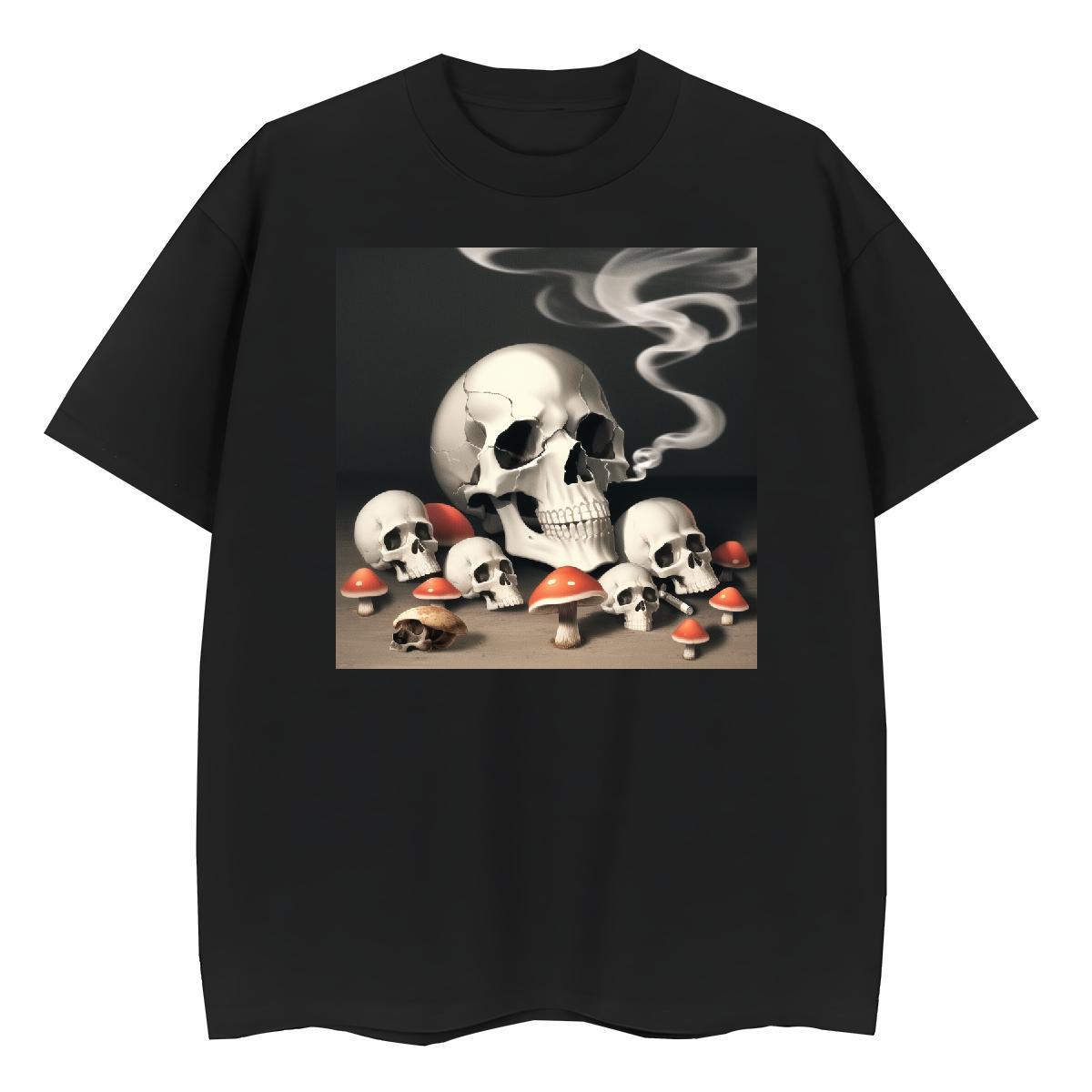 Unisex T-Shirts 100% Cotton 230g skull High Street Hip Hop Floral Print Crew Neck Breathable Men Tshirts 2024 Tops