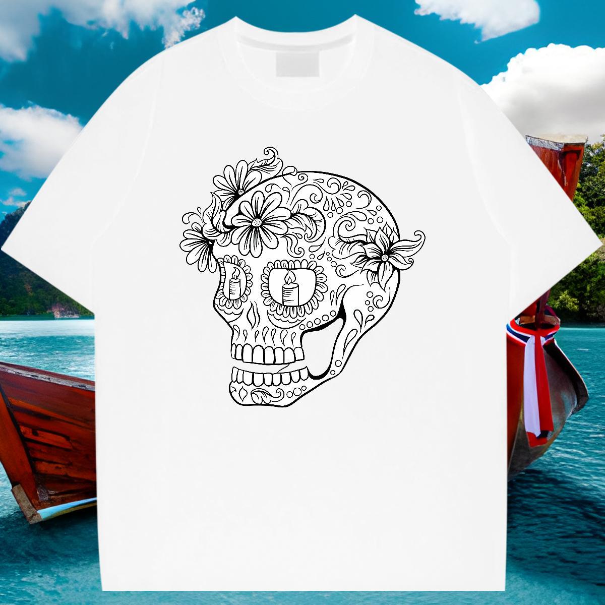Classic Mens T Shirts 230g Pure Cotton skull Street Custom Big Size Short Sleeve Soft Men Tees Factory Direct Wear